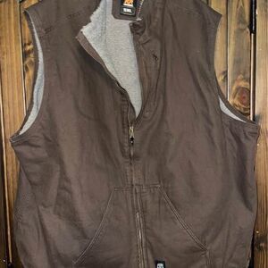 5XL Berne Men’s Sherpa Lined Canvas Vest Brown Heavy Pockets
